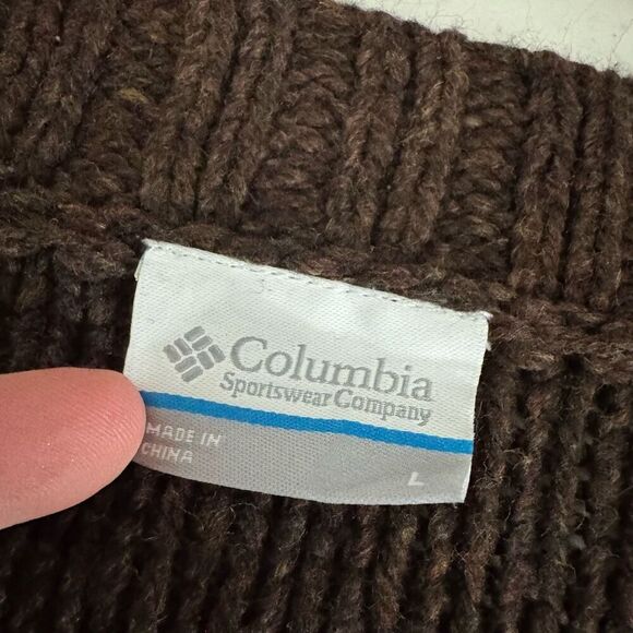 Columbia Women’s V-Neck Brown Sweater Size Large Cable Knit/Hand Knit Style - Picture 6 of 10